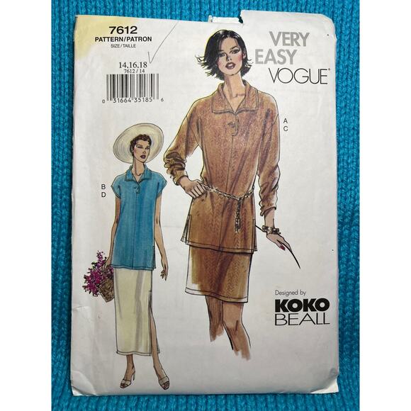 Vogue Pattern 7612 long top straight skirt size 14 16 18 - Picture 1 of 7